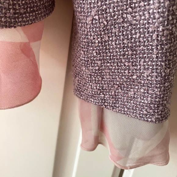 Jessica Ruffle silk blend blazer Jacket in tweed Pink Size 2 open Front 2-in-1 - Picture 5 of 12